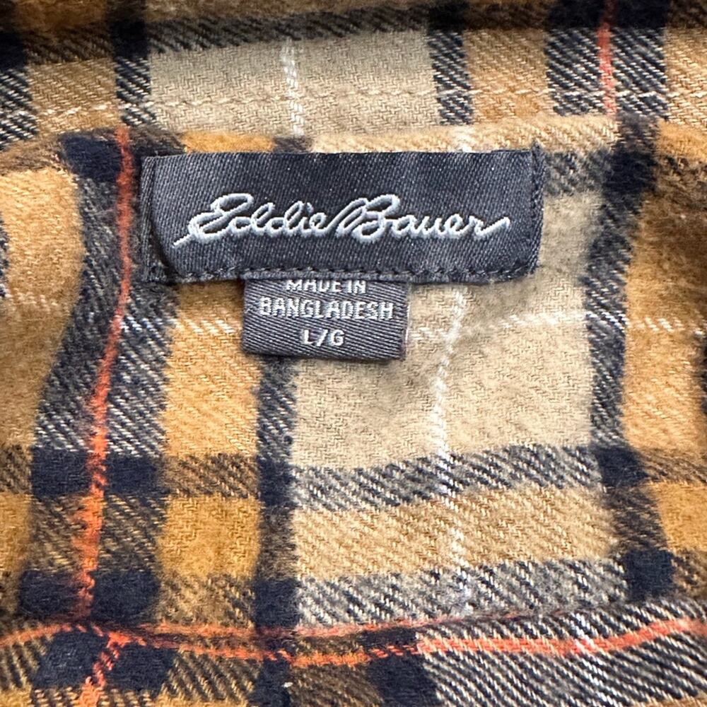 Eddie Bauer Tan Plaid  Mens Large Cotton Flannel Long Sleeve Shirt - Picture 3 of 6